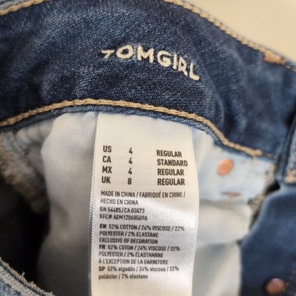 American Eagle Tomgirl Jeans Ripped Destroyed Super Stretch Slim Leg Denim - Picture 14 of 16